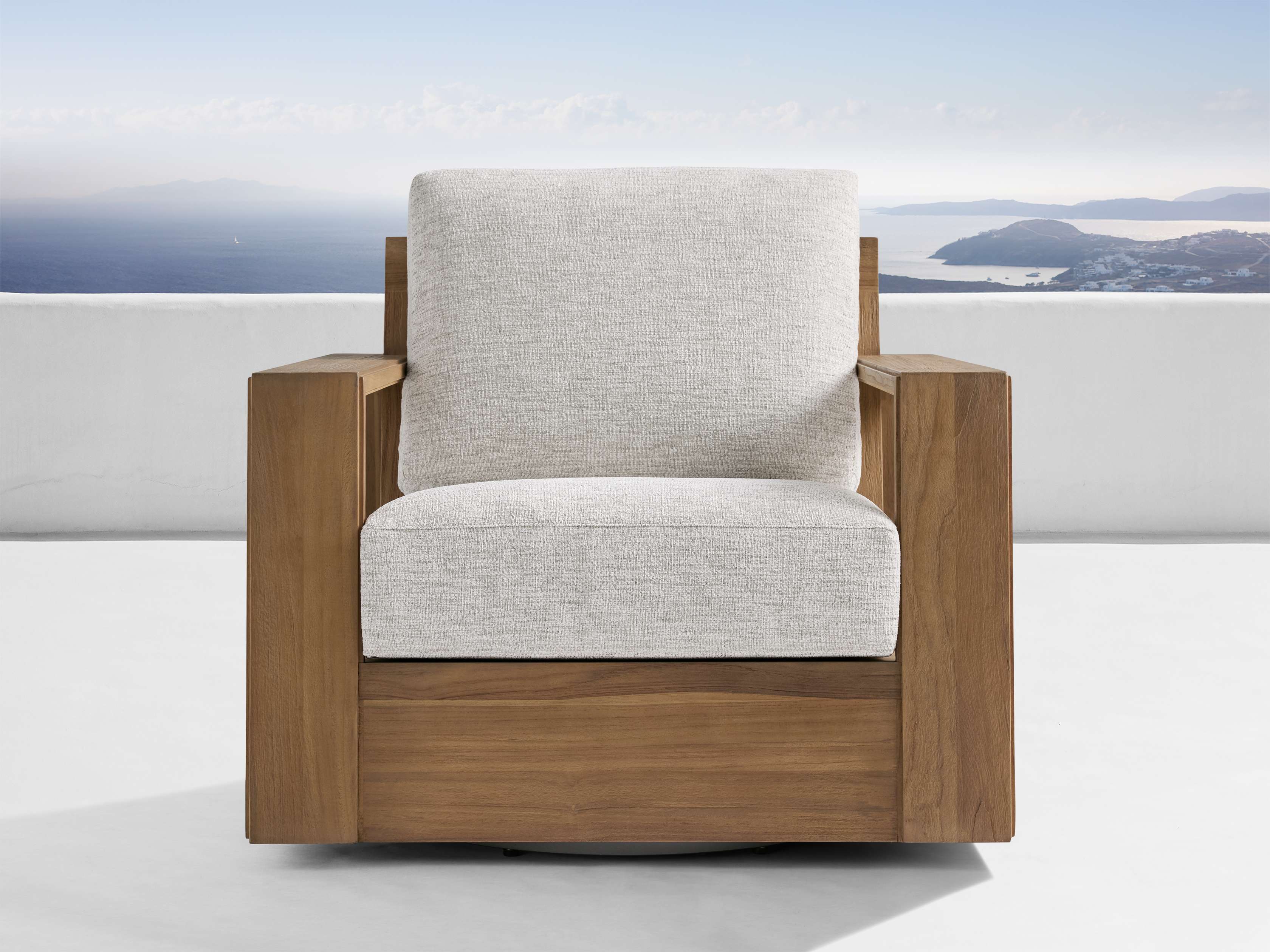 Canyon Outdoor Teak Swivel Chair in Shardai Zinc