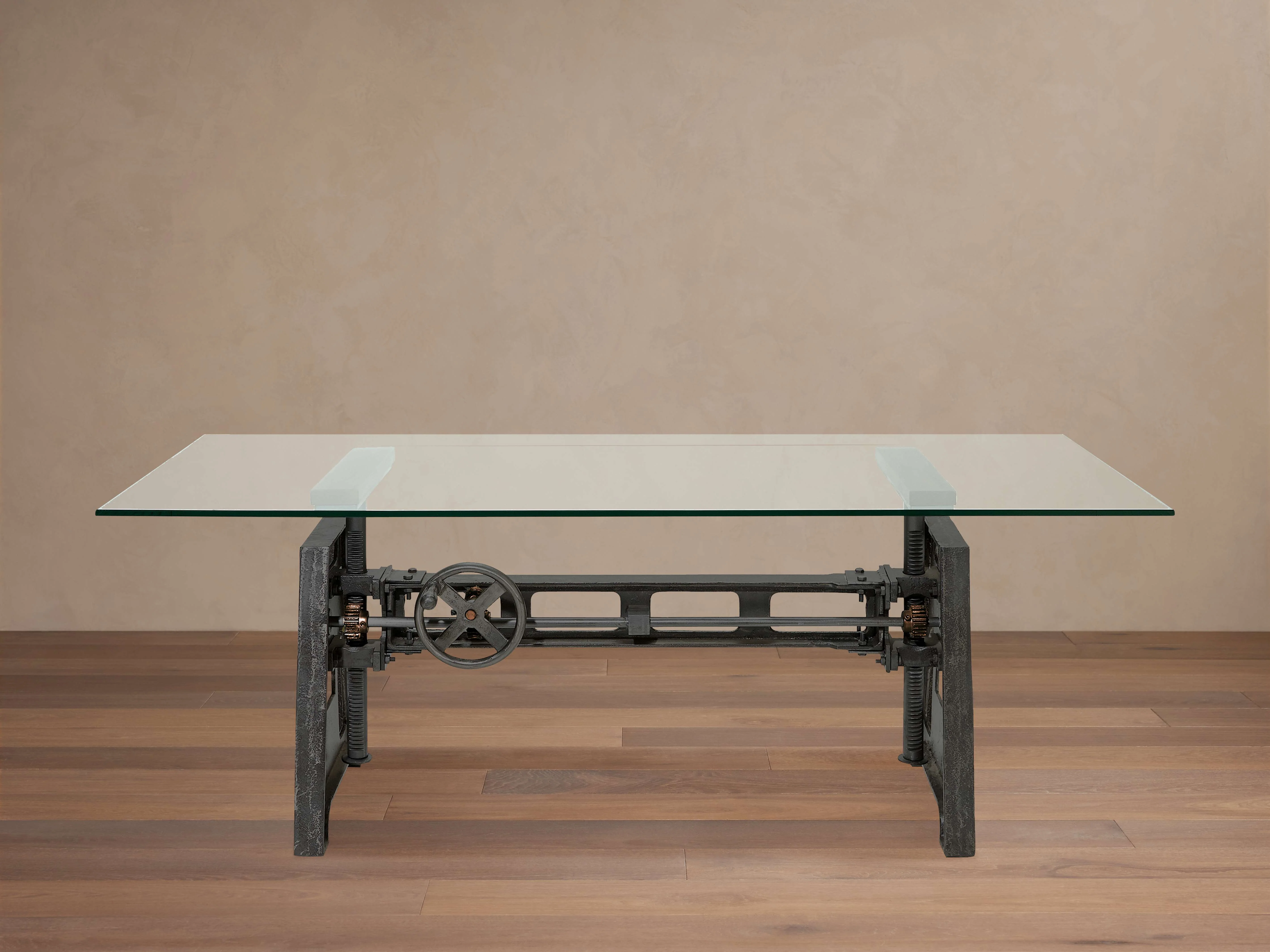 Industrial Crank Desk with Glass Top