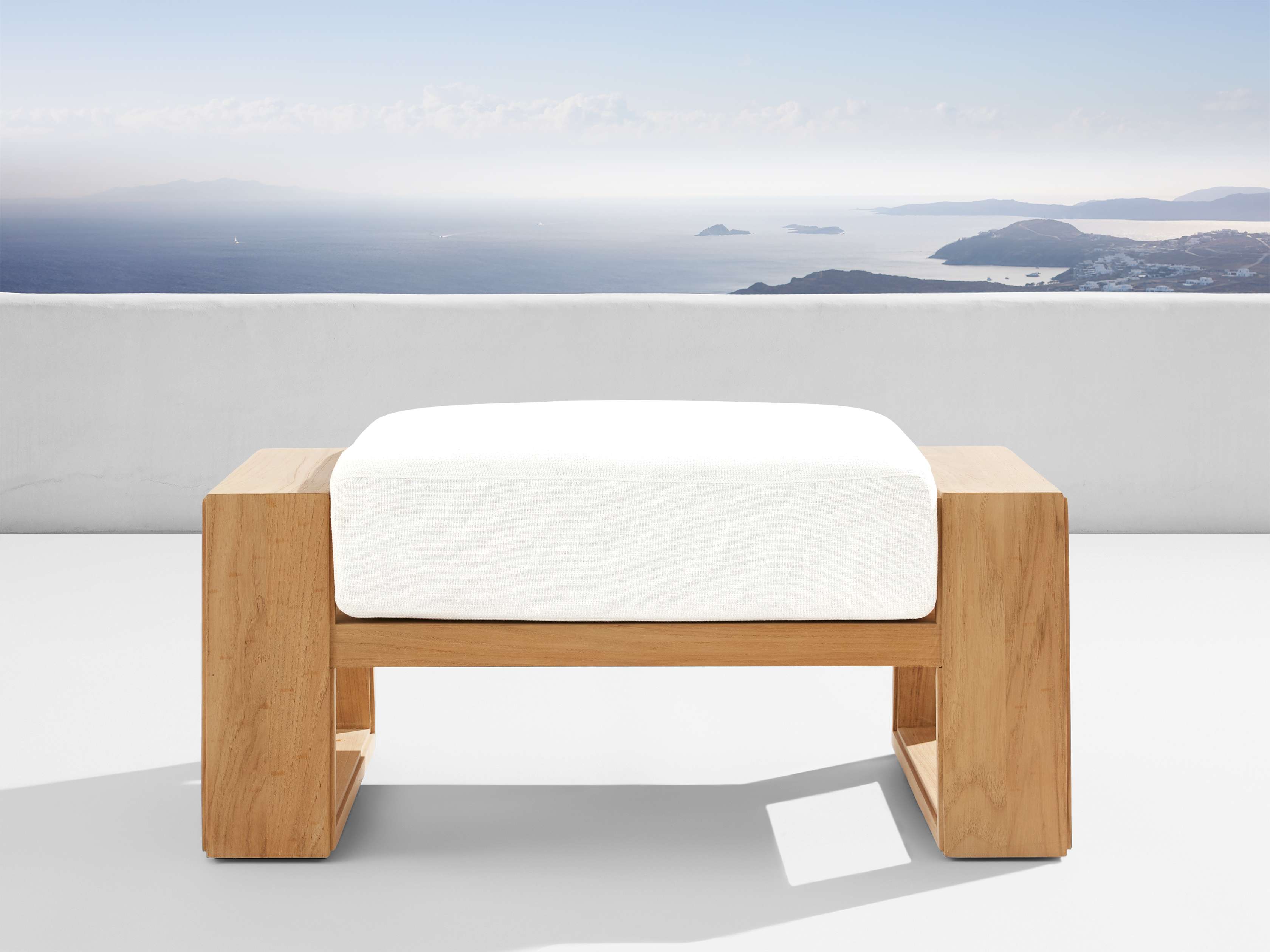 Canyon Outdoor Teak Ottoman in Eden Snow