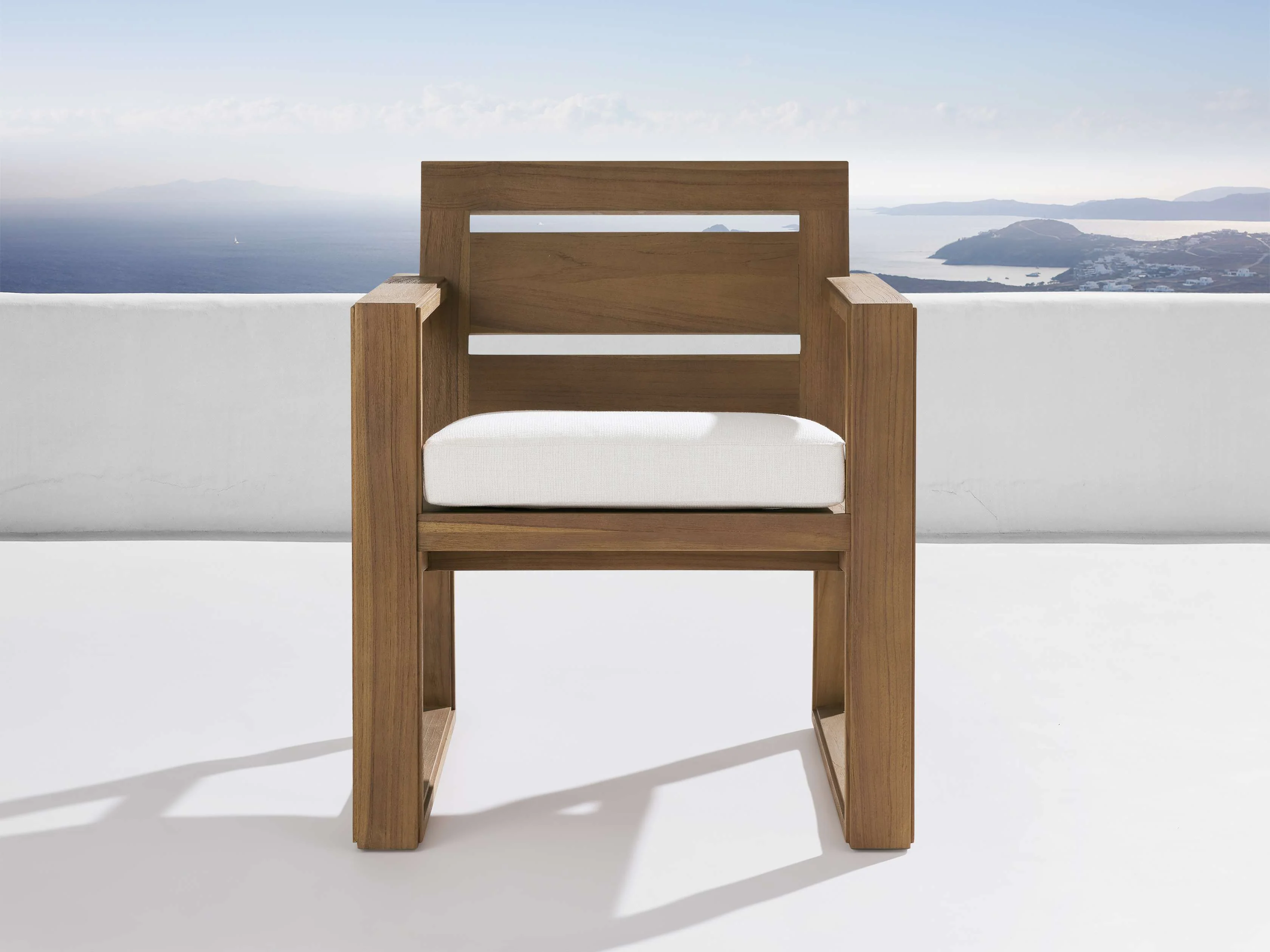 Canyon Outdoor Teak Dining Arm Chair in Eden Snow