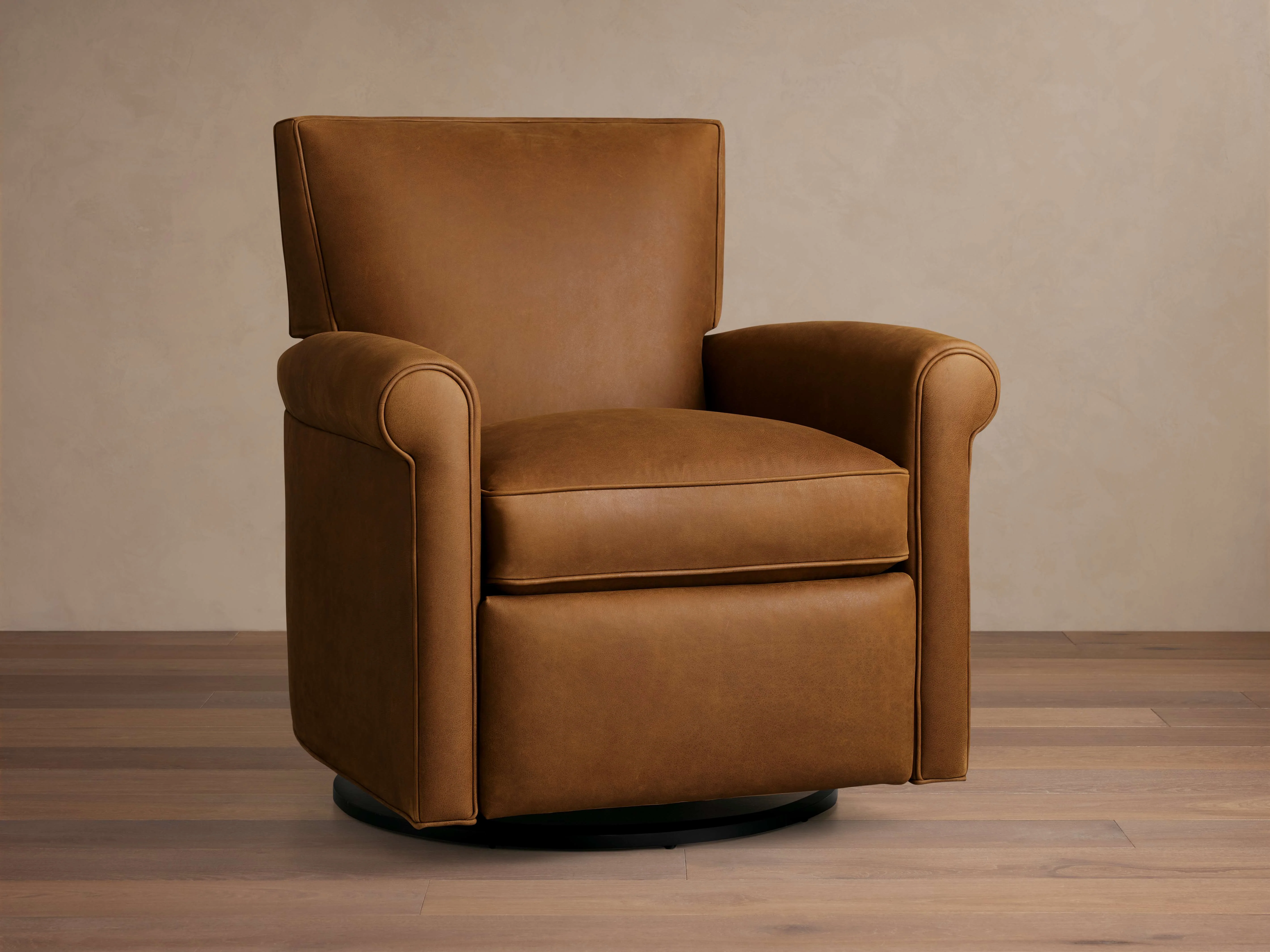 Rudy Leather Rolled Arm Swivel Recliner