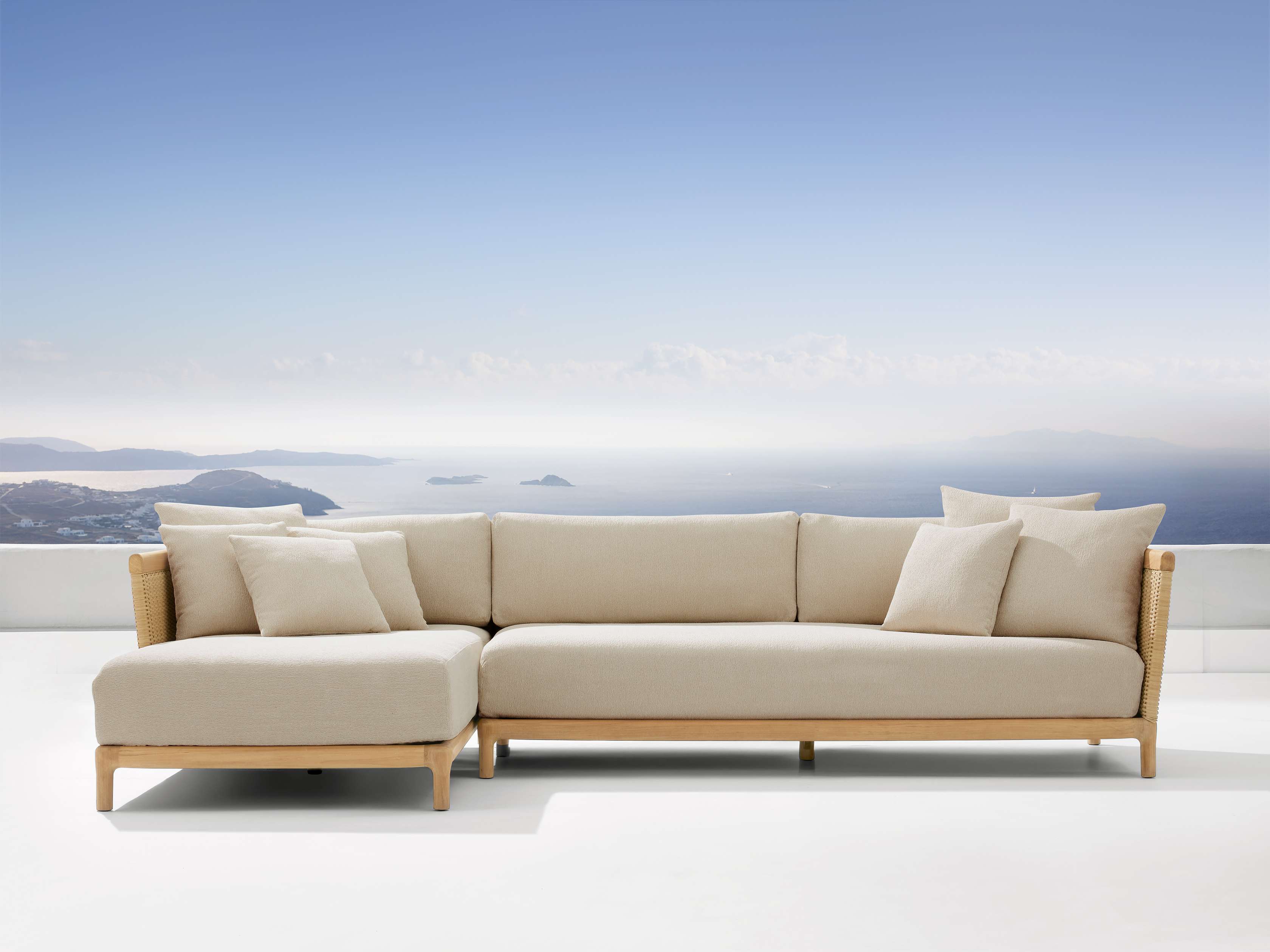 Puglia Outdoor Teak Two-Piece Sectional with Chaise