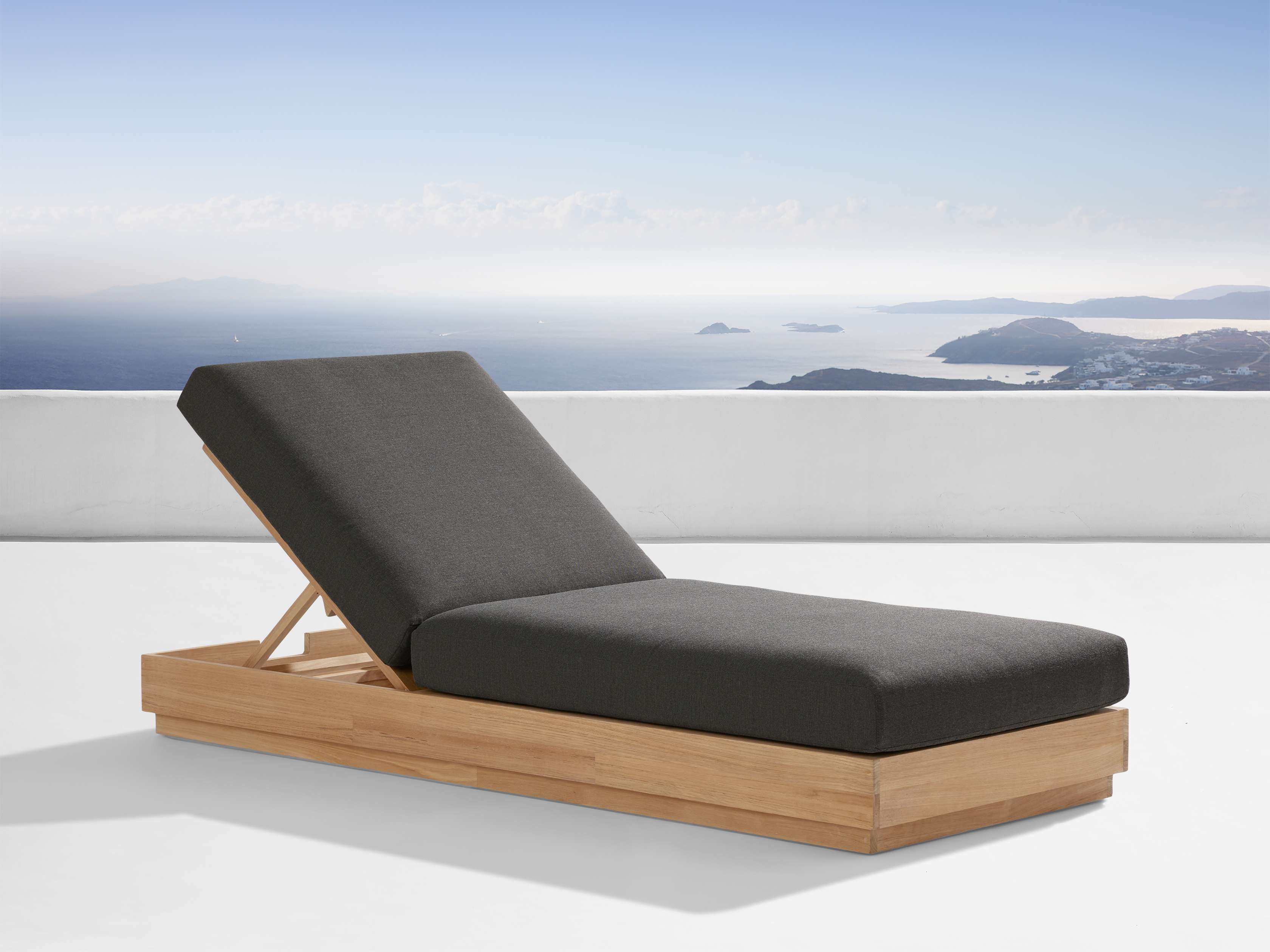 Bal Harbour Outdoor Teak Chaise in Rosemount Graphite