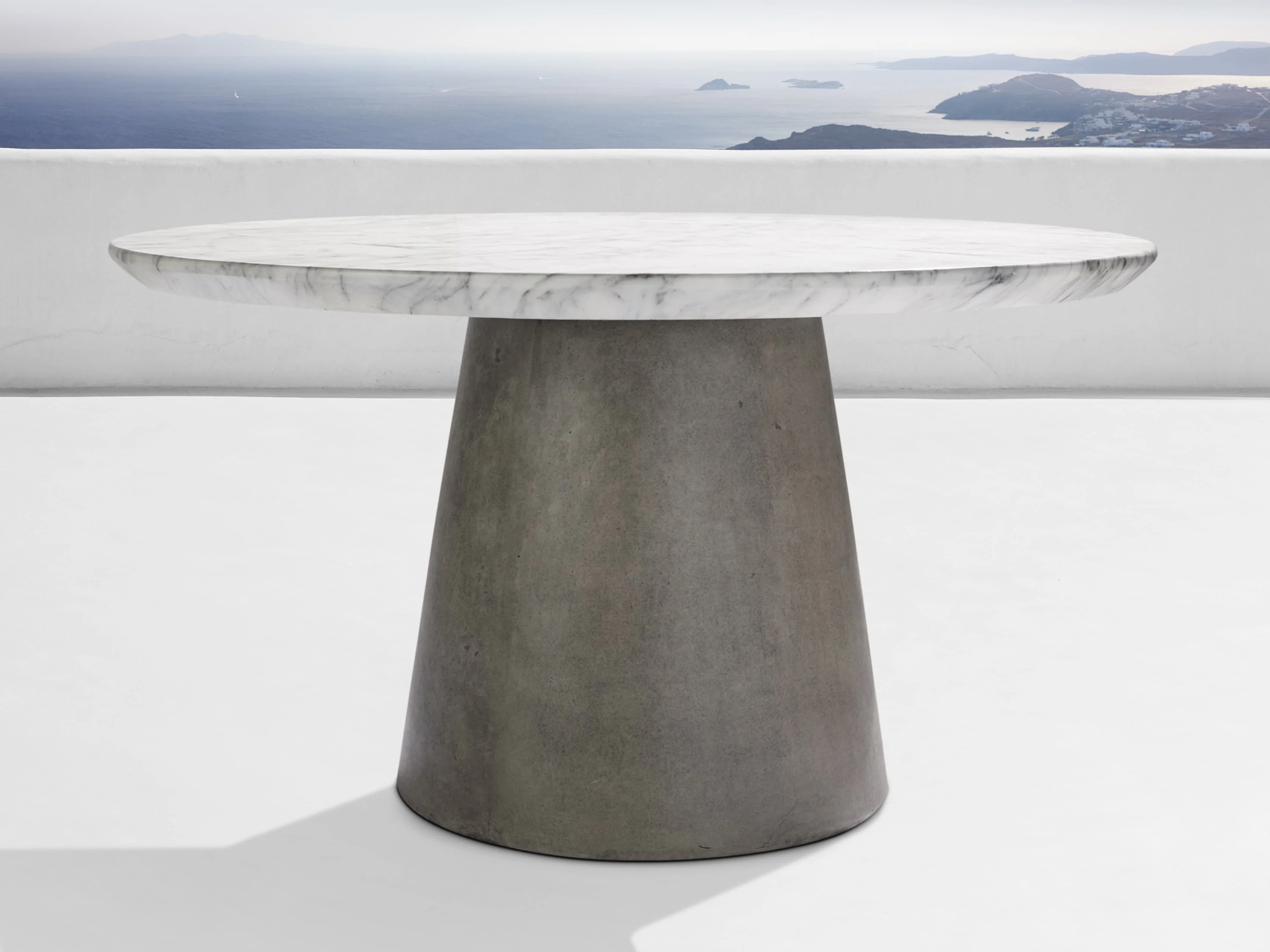 Edgewater Outdoor Dining Table in White Faux Marble