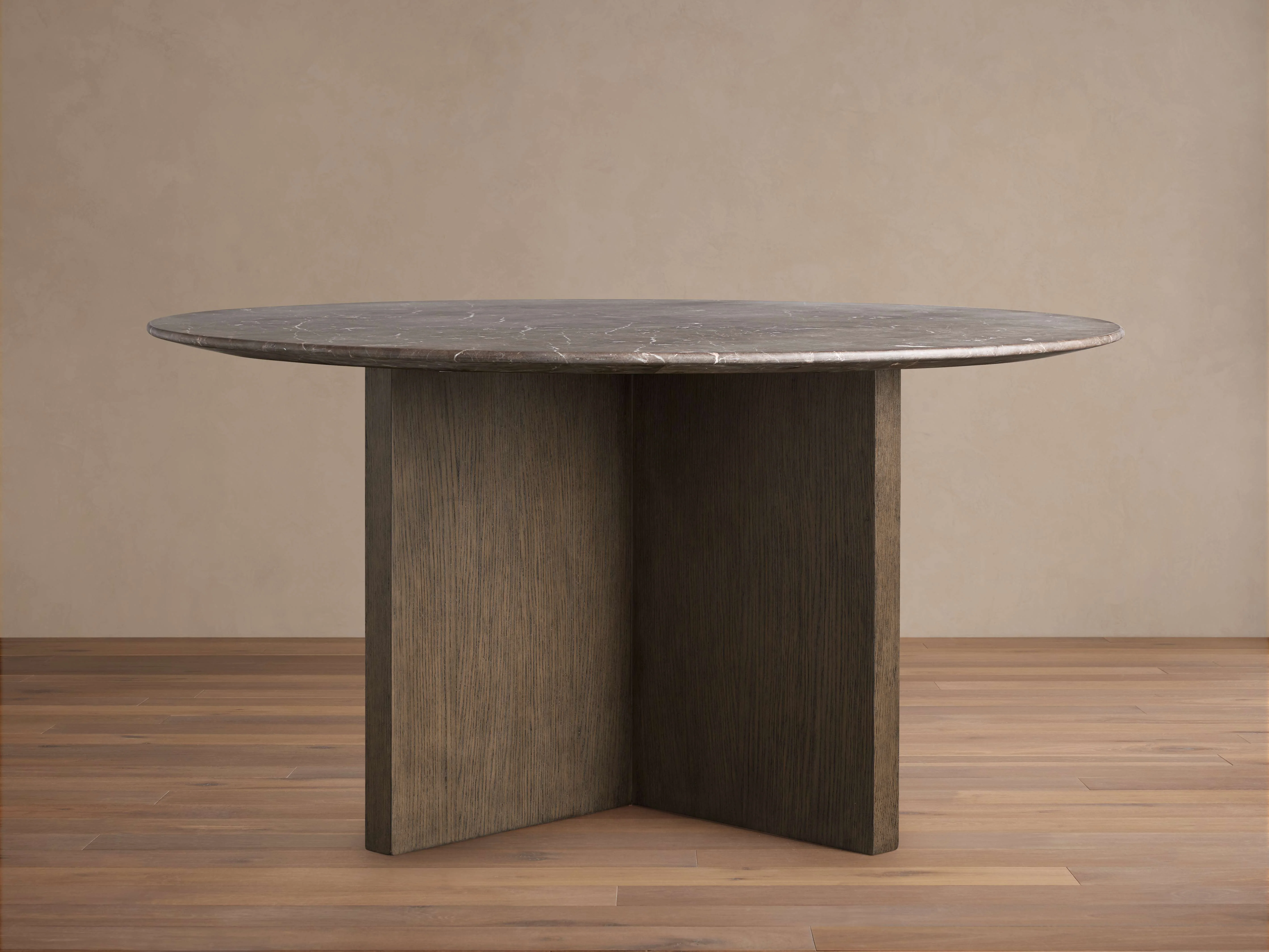 Saint Germain Round Stone Top Dining Table with Wood Clement Base
