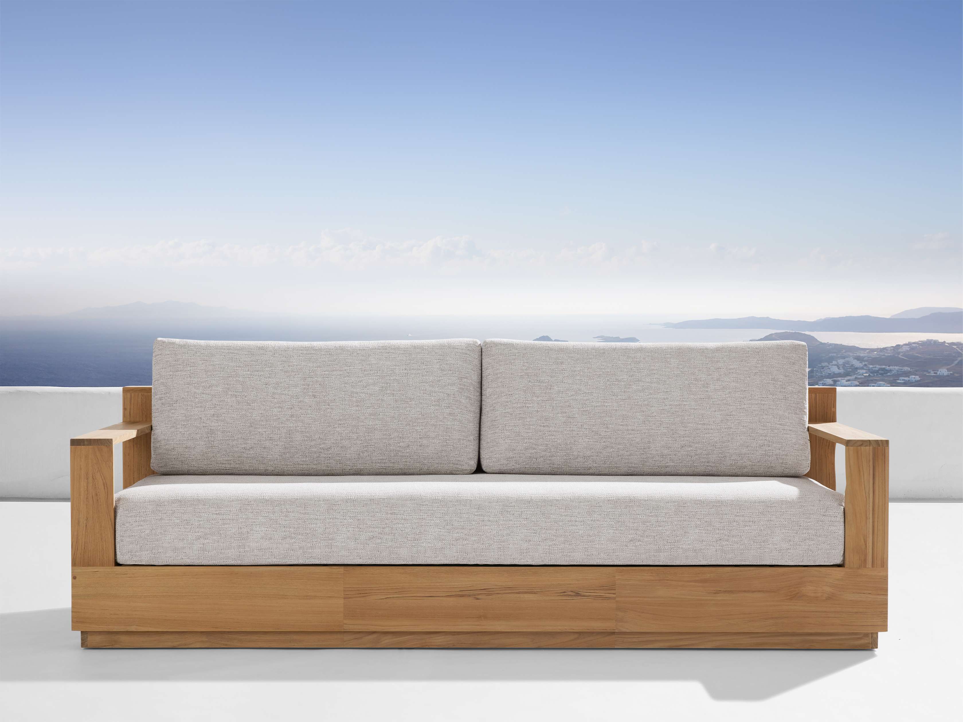 Bal Harbour Outdoor Teak Sofa in Shardai Zinc