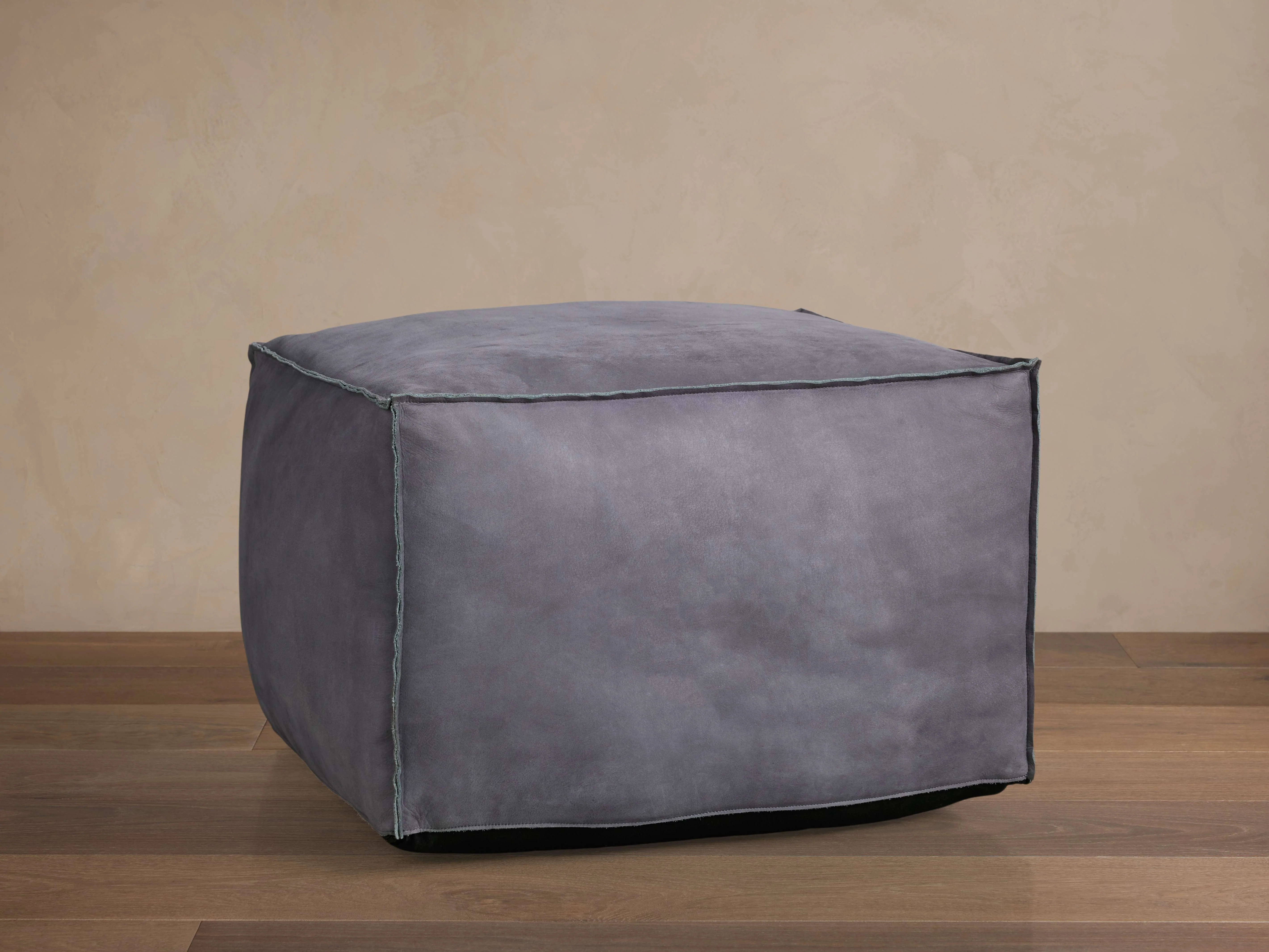 Nubuck Leather Pouf in Mineral