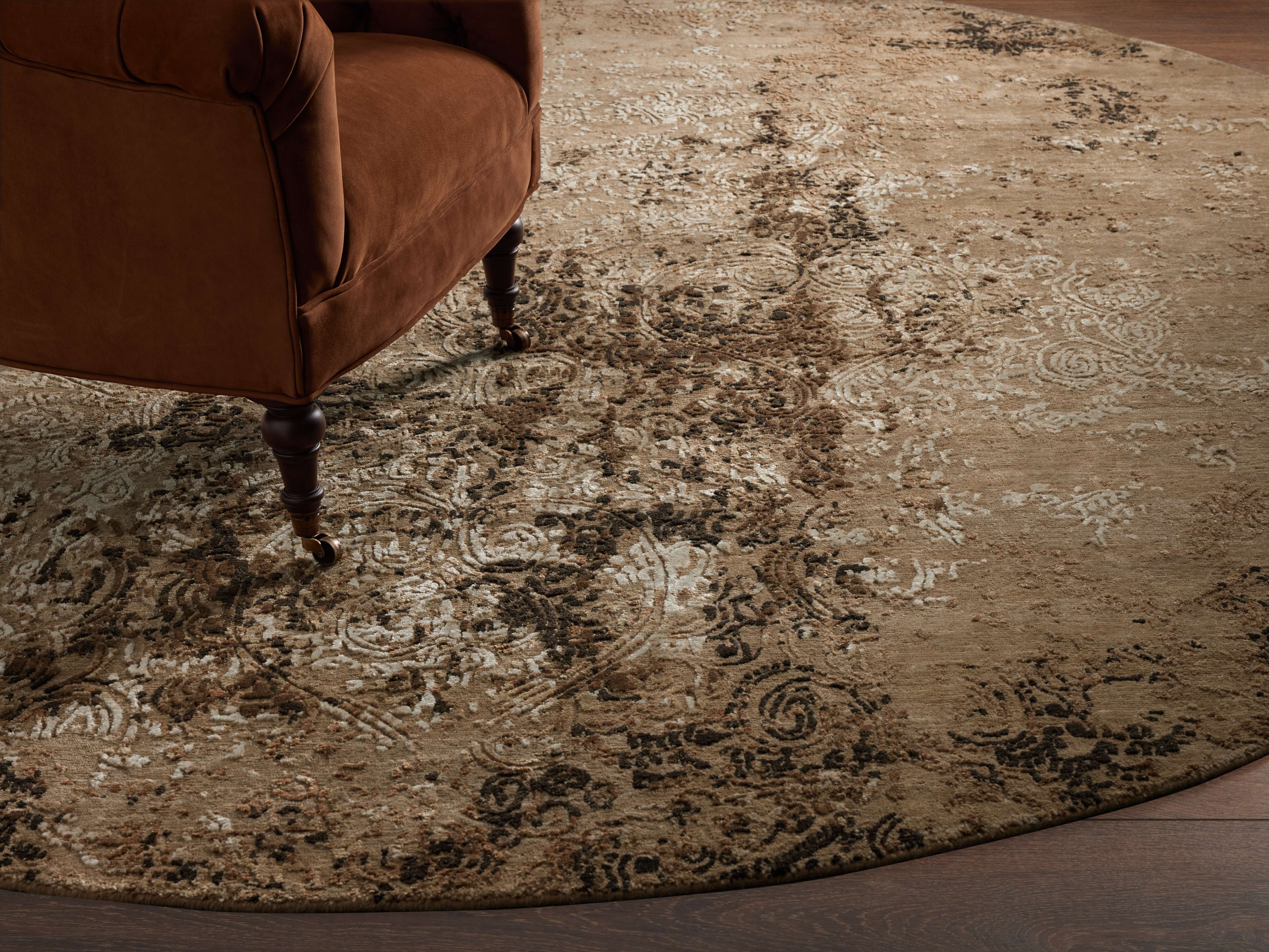 Holland Hand-Knotted Round Rug in Brown