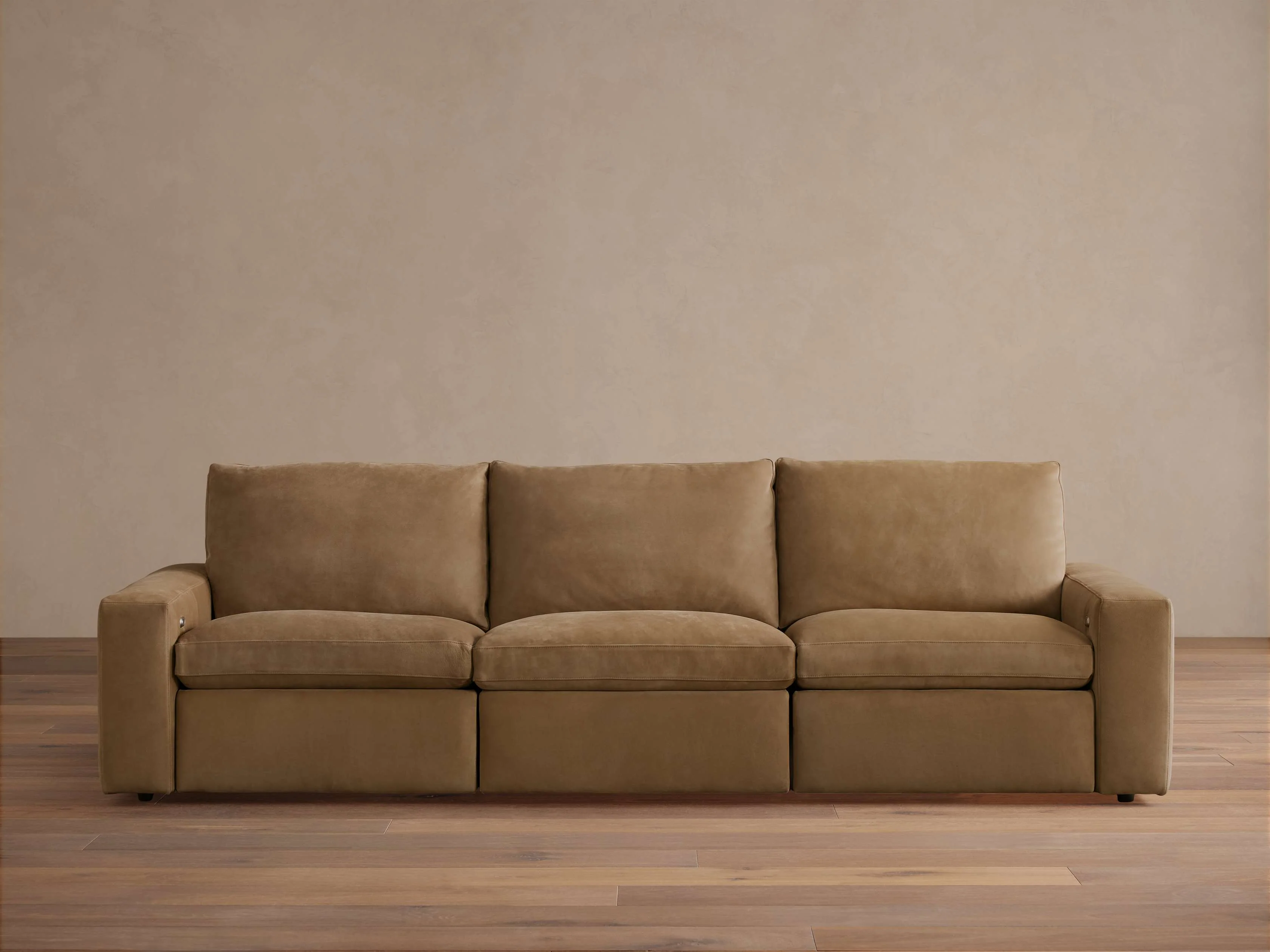 Kipton Wide Arm Nubuck Leather Three-Piece Motion Modular Sofa