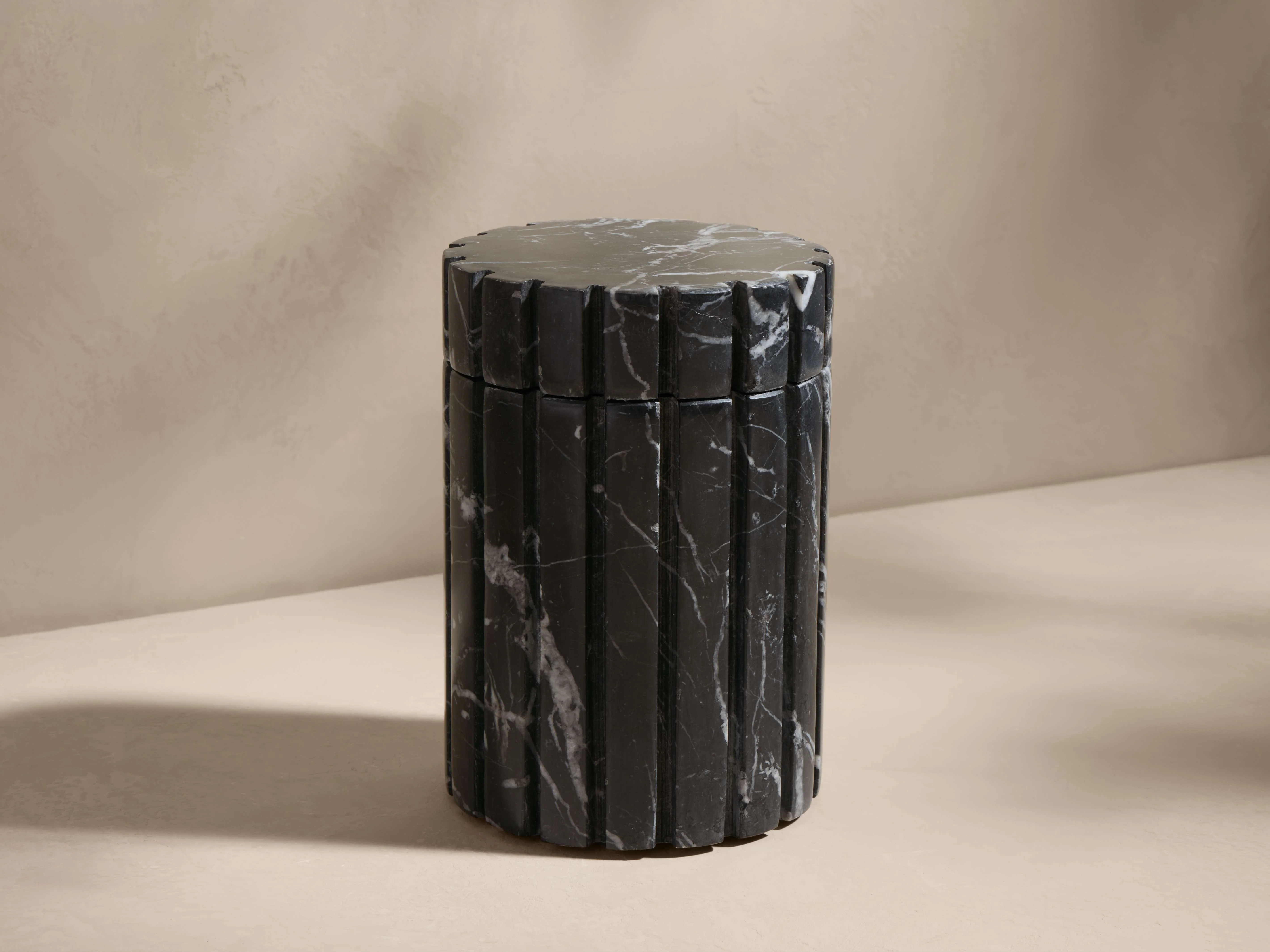 Aster Ribbed Canister in Black Marquina