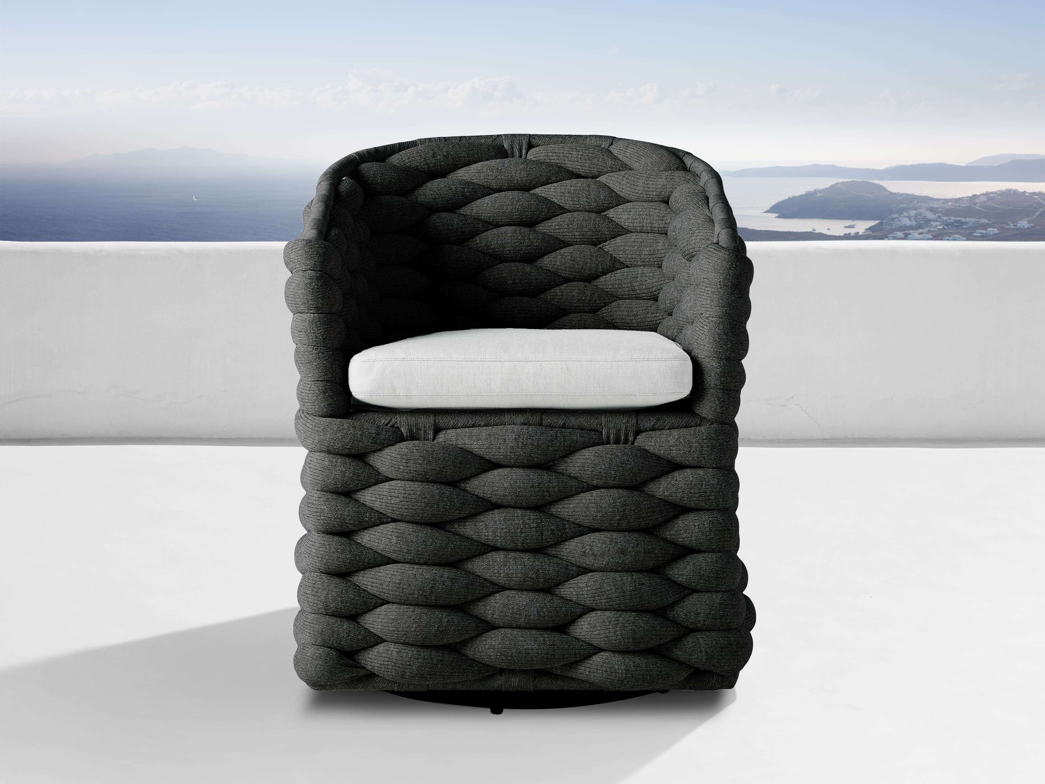 Melbourne Outdoor Swivel Dining Arm Chair in Margate Charcoal