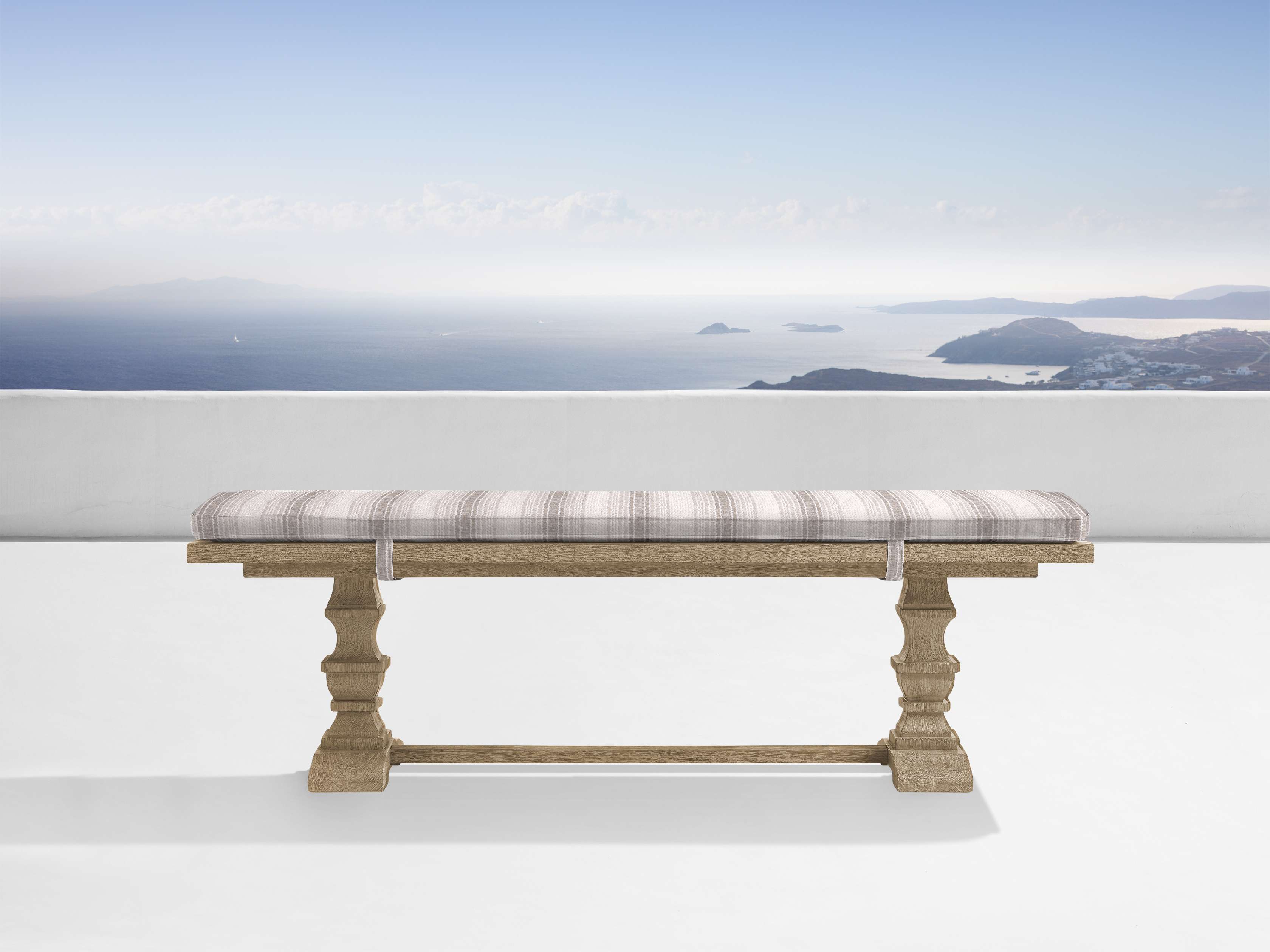 Hamptons Outdoor Dining Bench with Cushion in Weathered Fawn