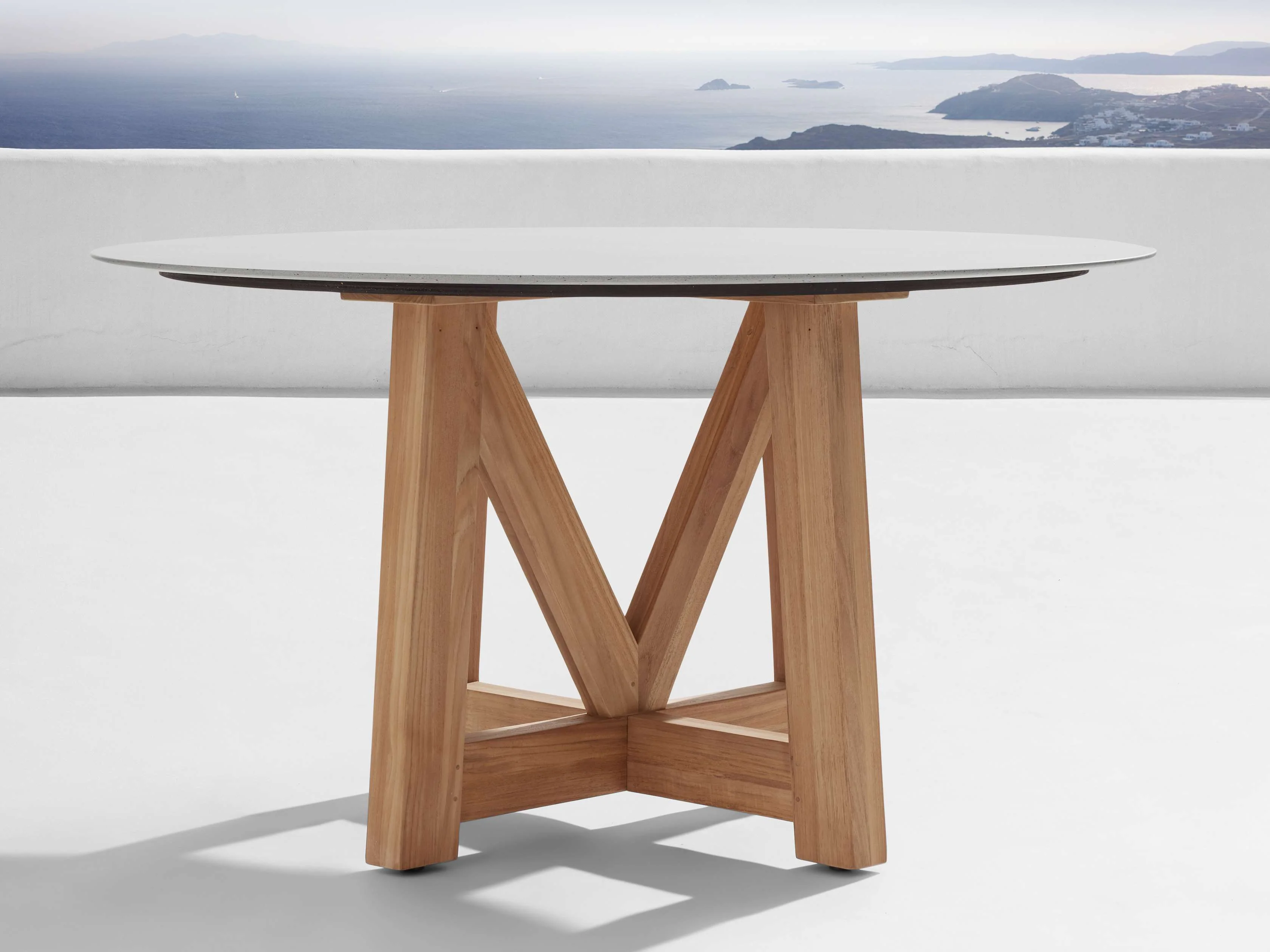 Outdoor Round Dining Table with French Beam Base