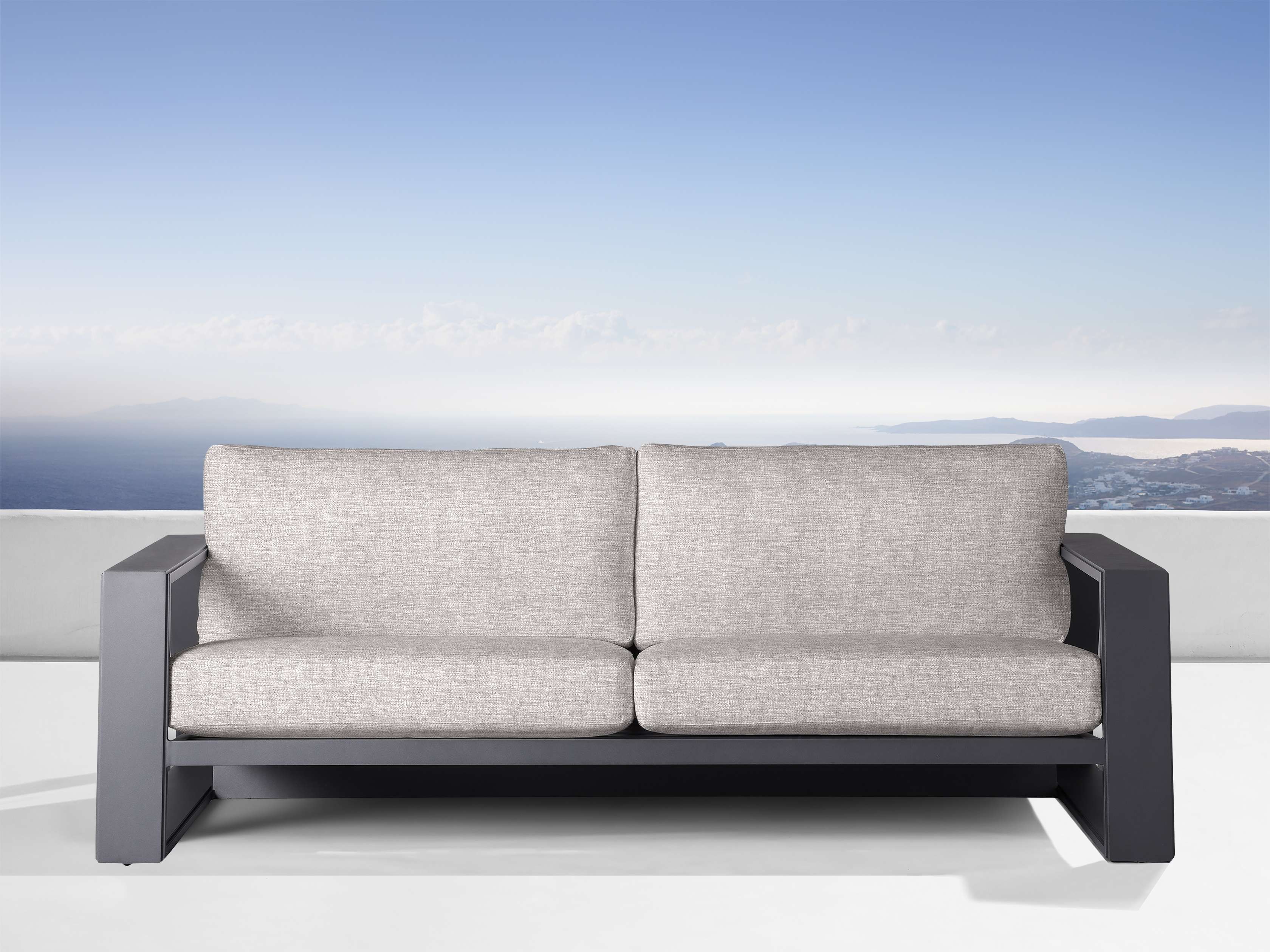 Canyon Outdoor Aluminum Sofa in Shardai Zinc
