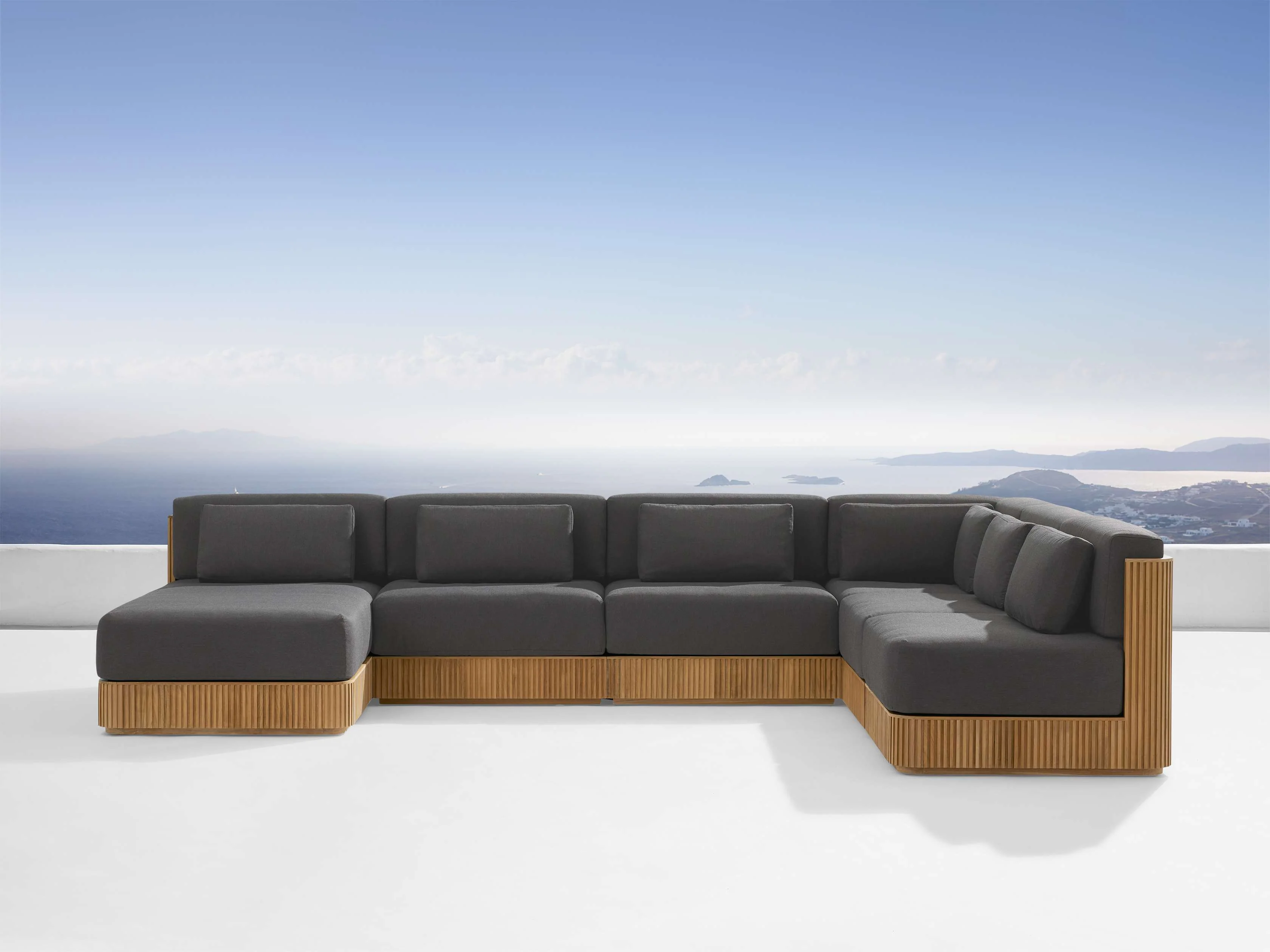 Beaumont Outdoor Teak Six-Piece Sectional with Chaise